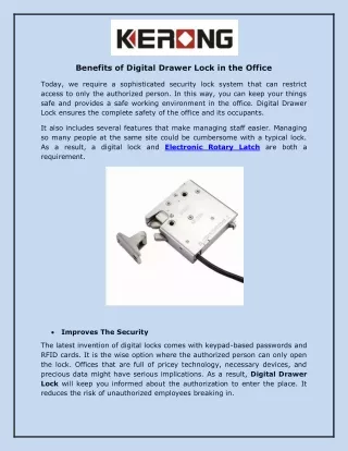 Benefits of Digital Drawer Lock in the Office