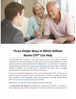 Three Simple Ways In Which William Bevins CFP® Can Help