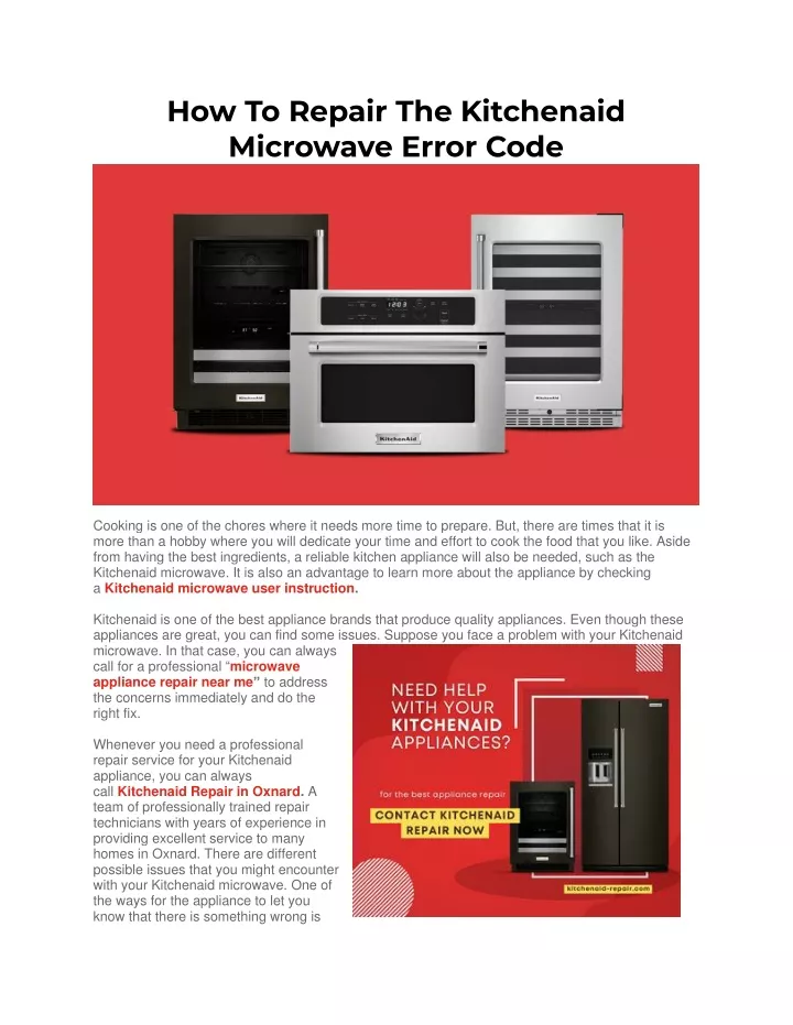 Ppt How To Repair The Kitchenaid Microwave Error Code Powerpoint