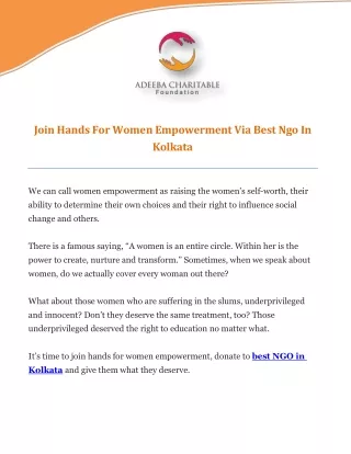 Join Hands For Women Empowerment Via Best NGO In Kolkata