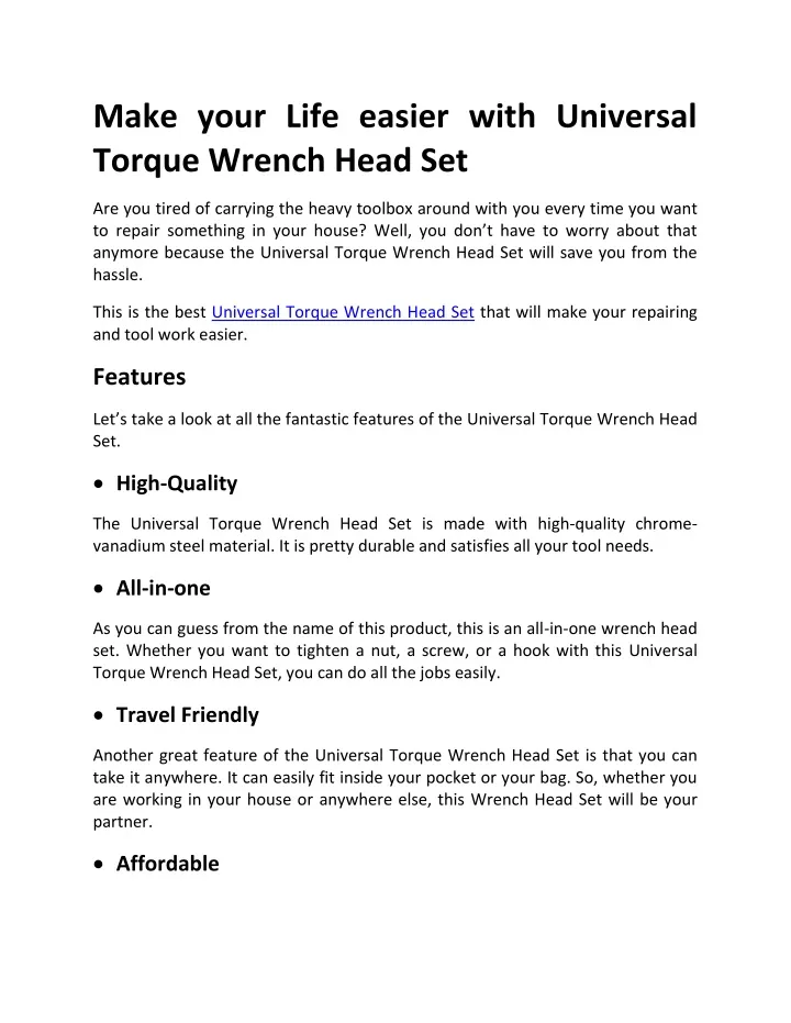 make your life easier with universal torque