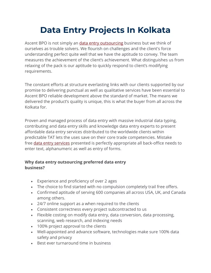 data entry projects in kolkata