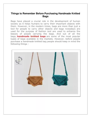 Things to Remember Before Purchasing Handmade Knitted Bags