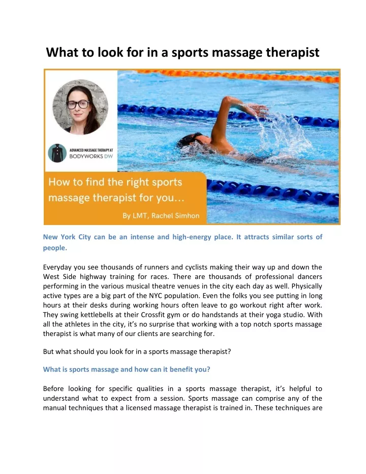 what to look for in a sports massage therapist
