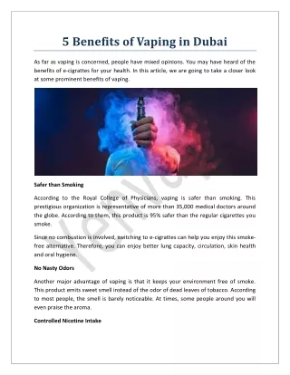 5 Benefits of Vaping in Dubai