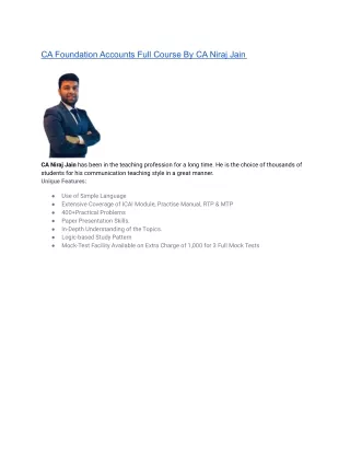CA Foundation Accounts Full Course By CA Niraj Jain