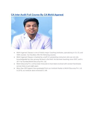 CA Inter Audit Full Course By CA Mohit Agarwal