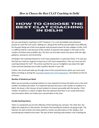 How to Choose the Best CLAT Coaching in Delhi