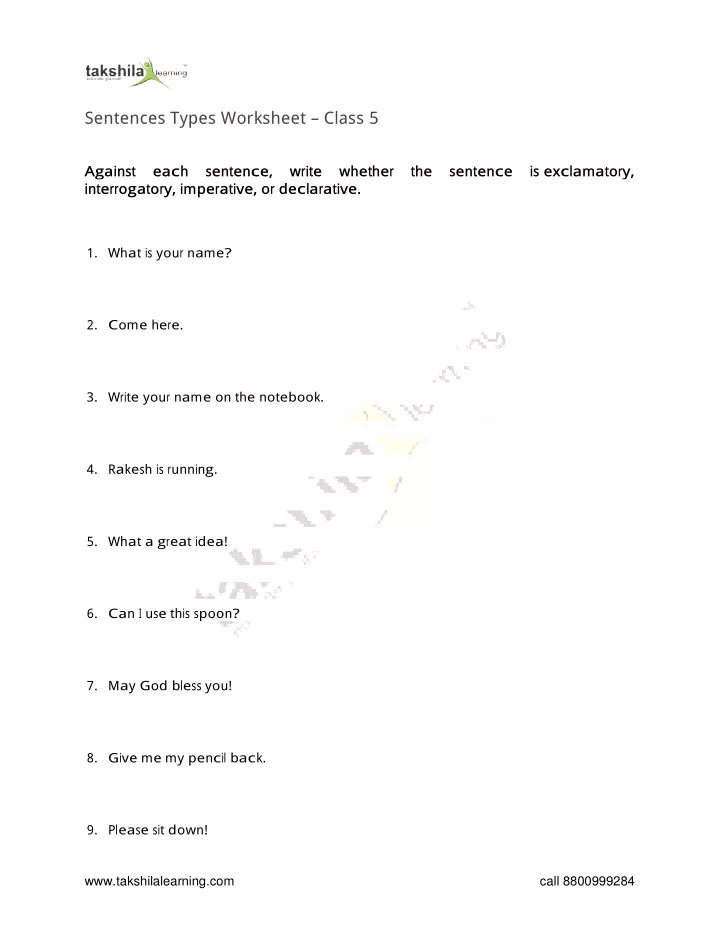 sentences types worksheet class 5