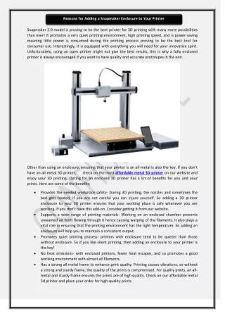 reasons for adding a snapmaker enclosure to your