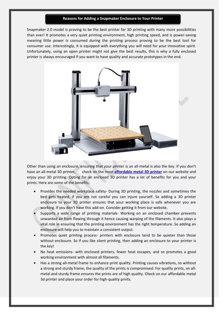 reasons for adding a snapmaker enclosure to your