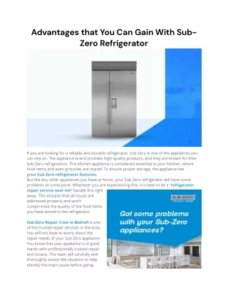 Advantages that You Can Gain With Sub-Zero Refrigerator