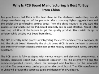 Why Is PCB Board Manufacturing Is Best To Buy From China