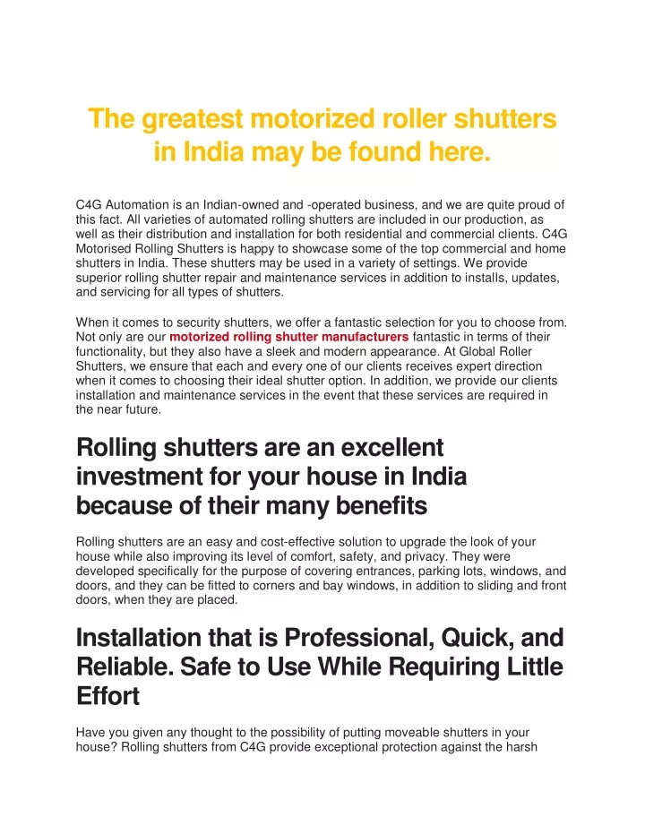 the greatest motorized roller shutters in india