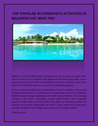 top popular watersports activities in maldives