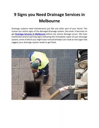 9 Signs you Need Drainage Services in Melbourne