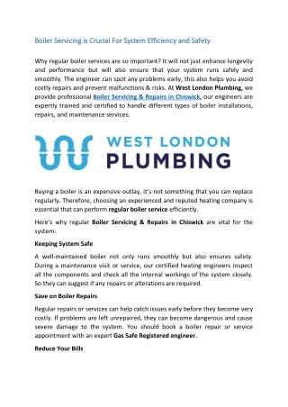 Boiler Servicing is Crucial For System Efficiency and Safety