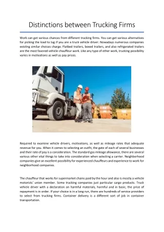 Distinctions between Trucking Firms
