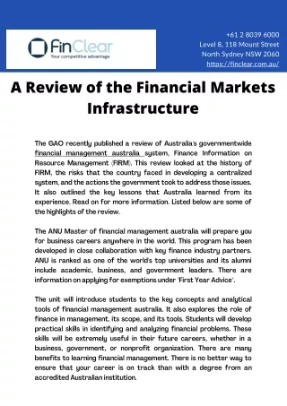 A Review of the Financial Markets Infrastructure