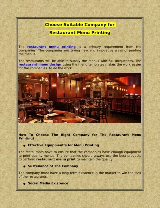 Choose Suitable Company for Restaurant Menu Printing