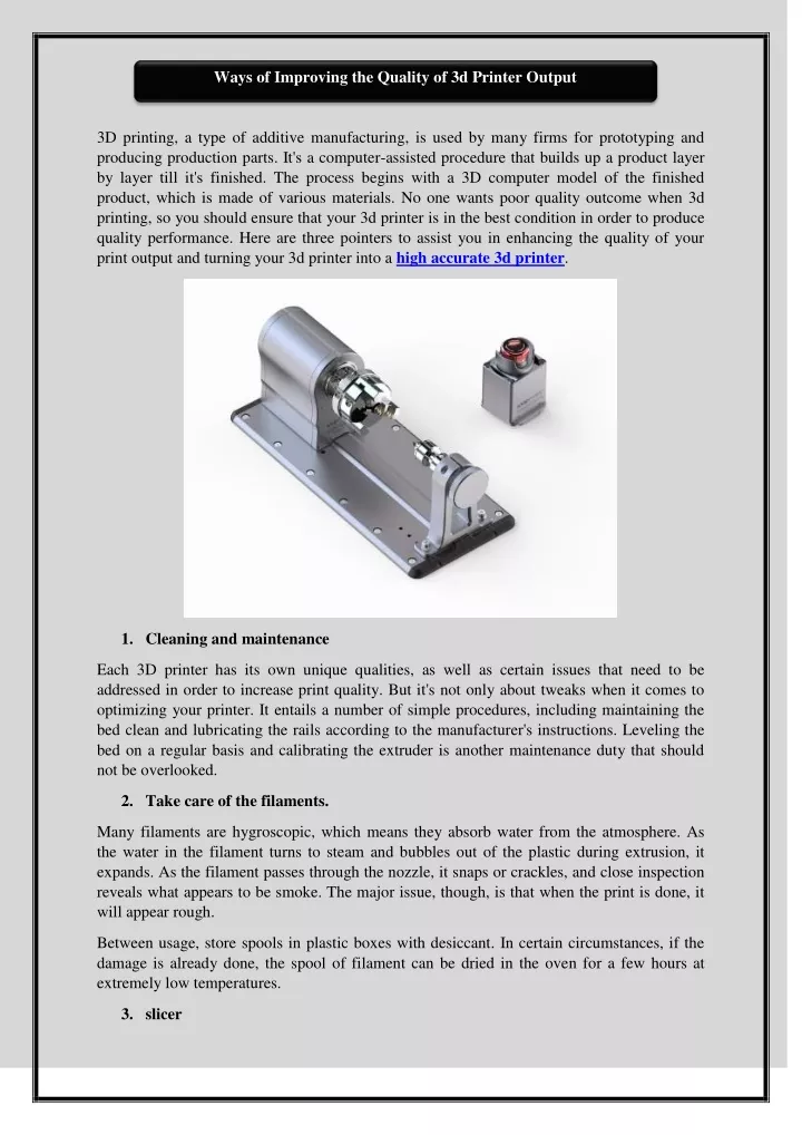 ways of improving the quality of 3d printer output