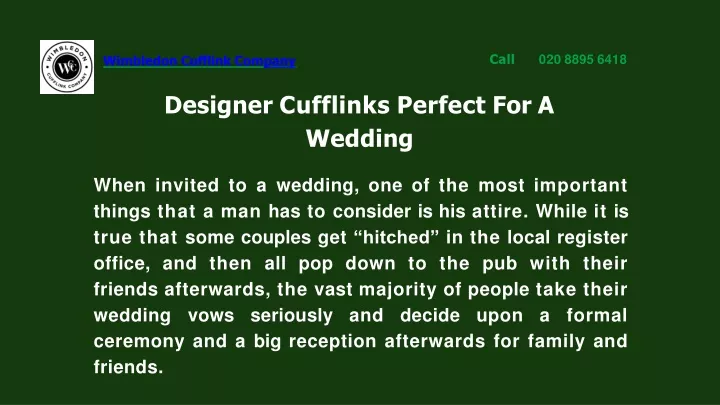 designer cufflinks perfect for a wedding