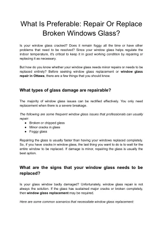 What Is Preferable  Repair Or Replace Broken Windows Glass