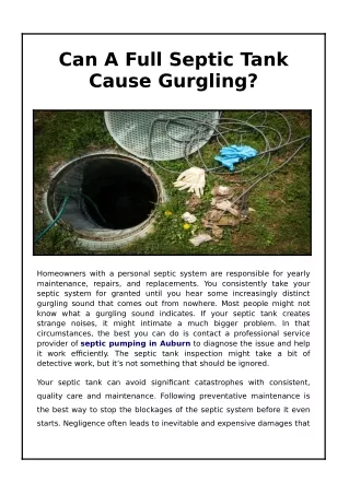 can a full septic tank cause gurgling