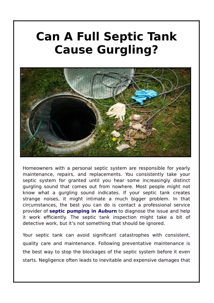 can a full septic tank cause gurgling