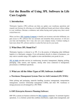 Get the Benefits of Using 3PL Software in Life Care Logistic