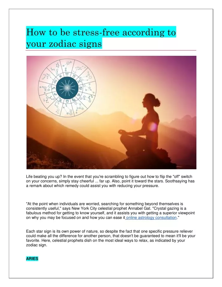 how to be stress free according to your zodiac