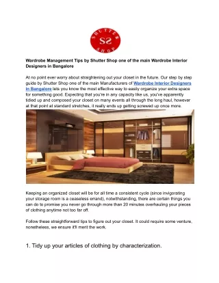 Wardrobe Management Tips by Shutter Shop one of the main Wardrobe Interior Designers in Bangalore