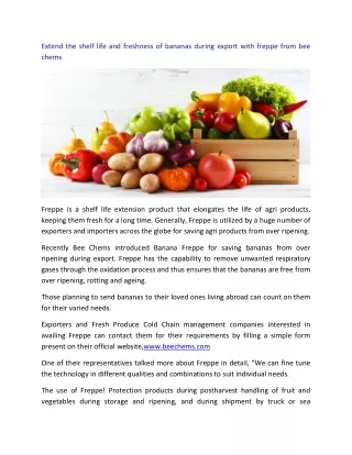 Extend the shelf life and freshness of bananas during export with freppe from bee chems