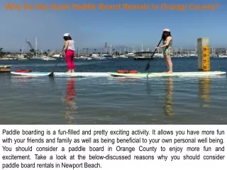 Why Do You Book Paddle Board Rentals in Orange County?