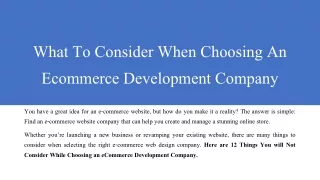 what to consider when choosing an ecommerce development company