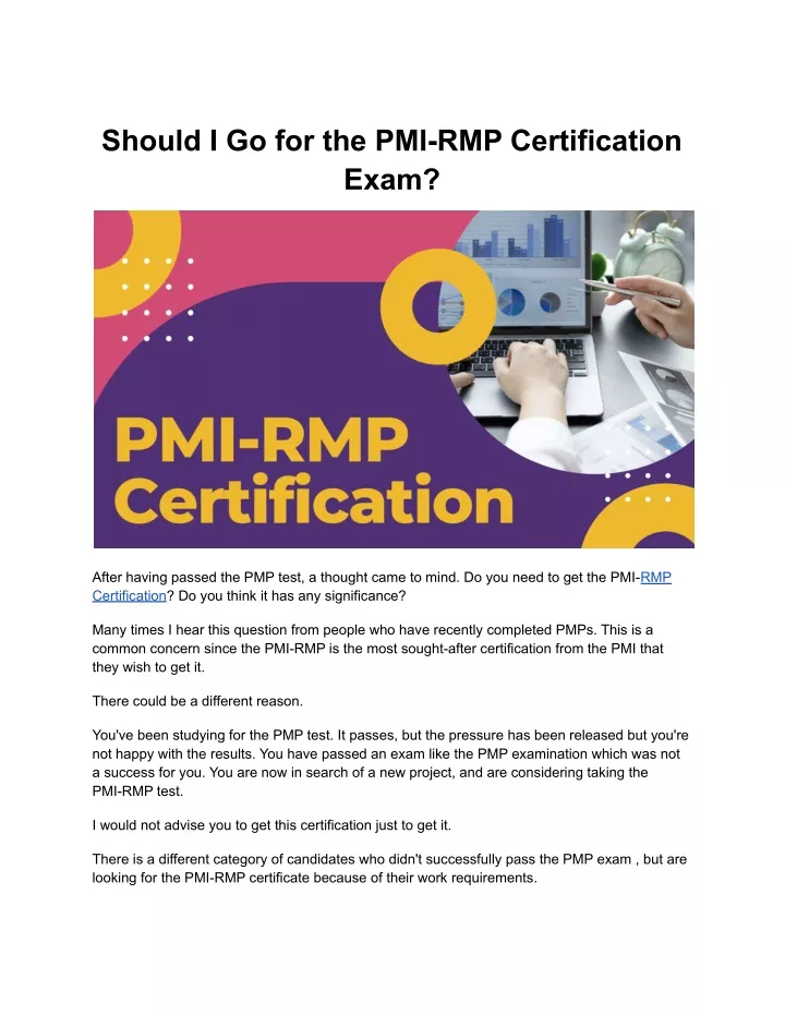 should i go for the pmi rmp certification exam