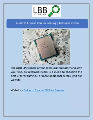Guide to Choose Cpu for Gaming | Letbuybest.com