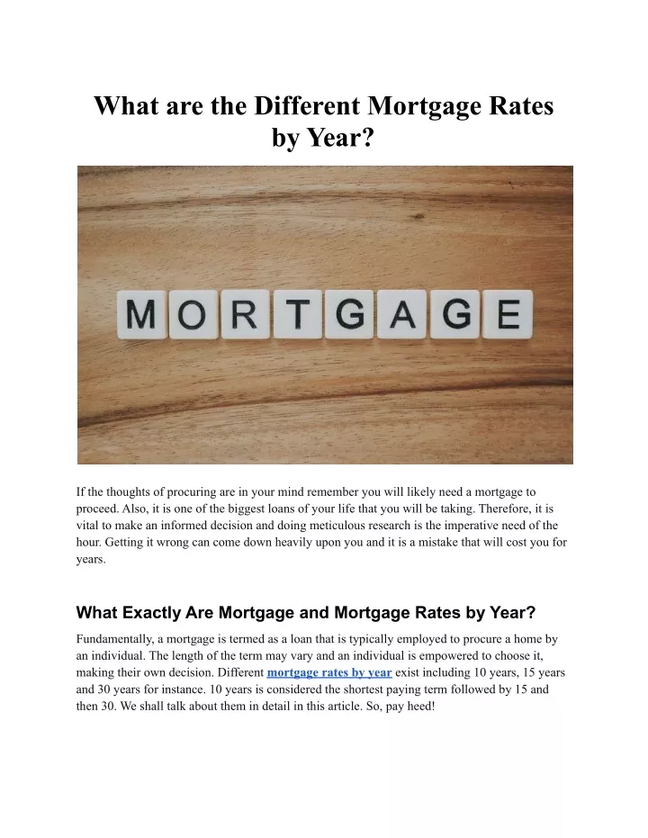 what are the different mortgage rates by year