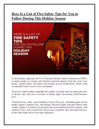 Here Is a List of Fire-Safety Tips for You to Follow During This Holiday Season
