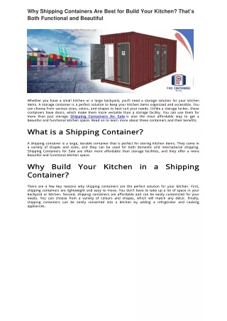 Why Shipping Containers Are Best for Build Your Kitchen? That’s Both Functional
