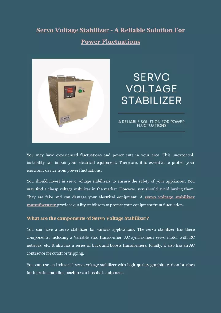 servo voltage stabilizer a reliable solution