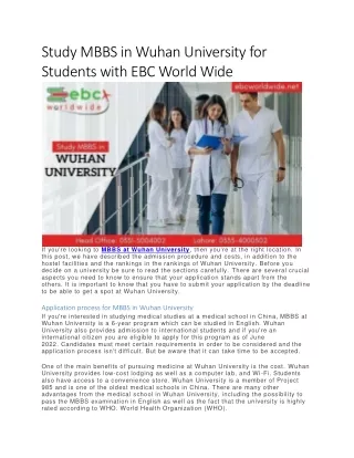 study mbbs in wuhan university for students with