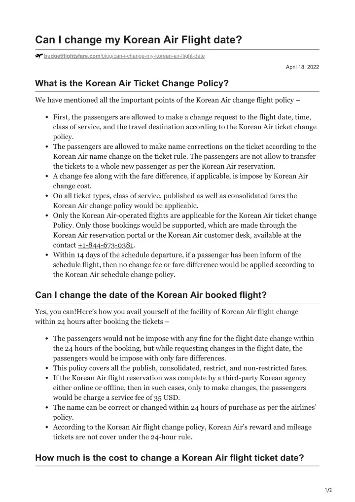 PPT How Can you change the Korean Air Flight date? Complete Process
