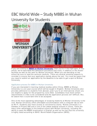 ebc world wide study mbbs in wuhan university