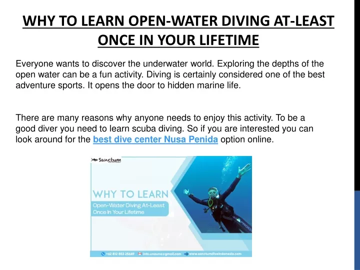 why to learn open water diving at least once