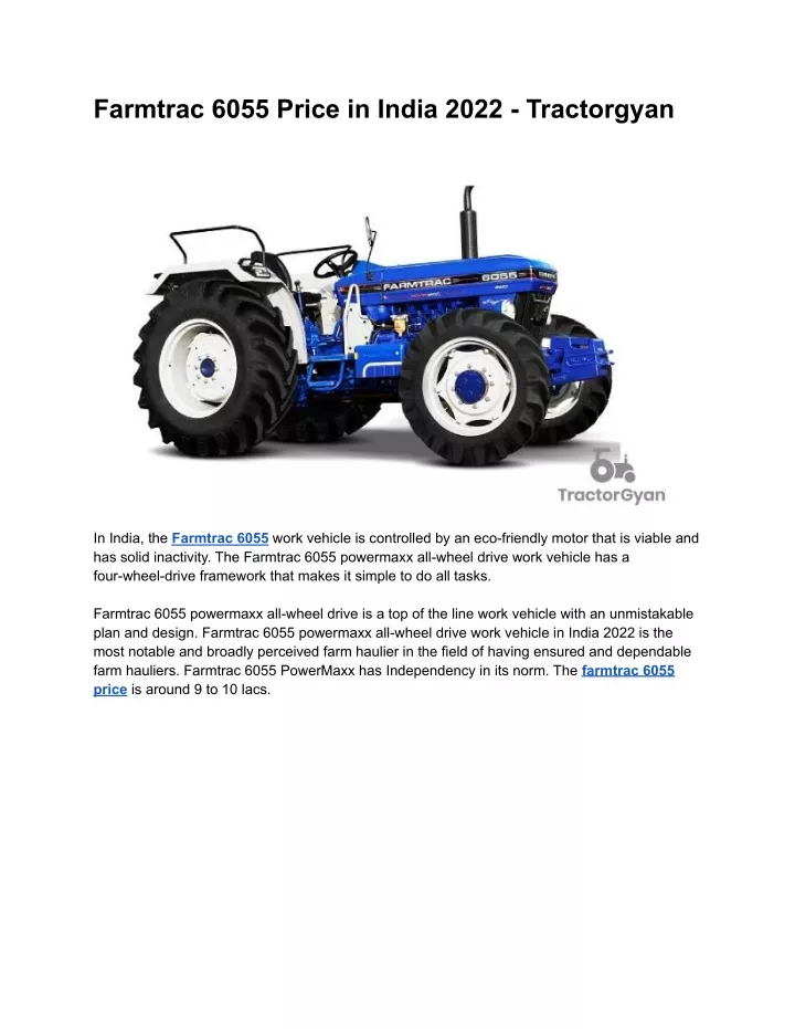 farmtrac 6055 price in india 2022 tractorgyan