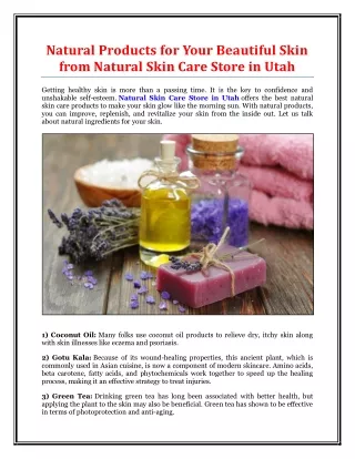 Natural Products for Your Beautiful Skin from Natural Skin Care Store in Utah