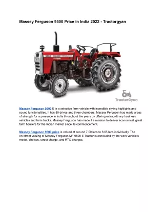 Massey Ferguson 9500 On Road Price in India 2022 - Tractorgyan