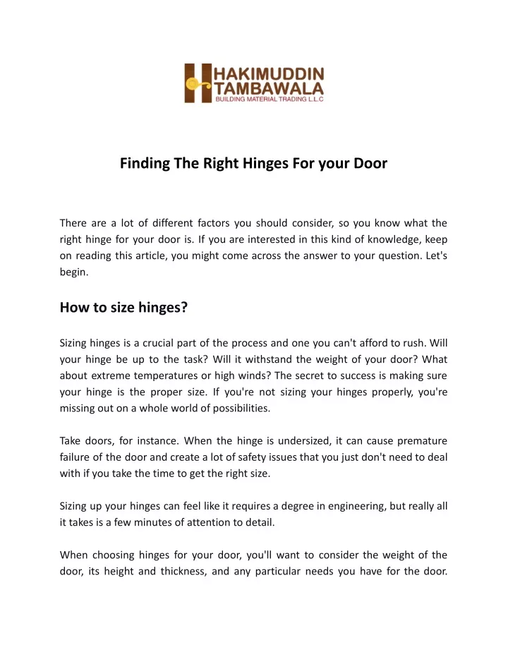 finding the right hinges for your door