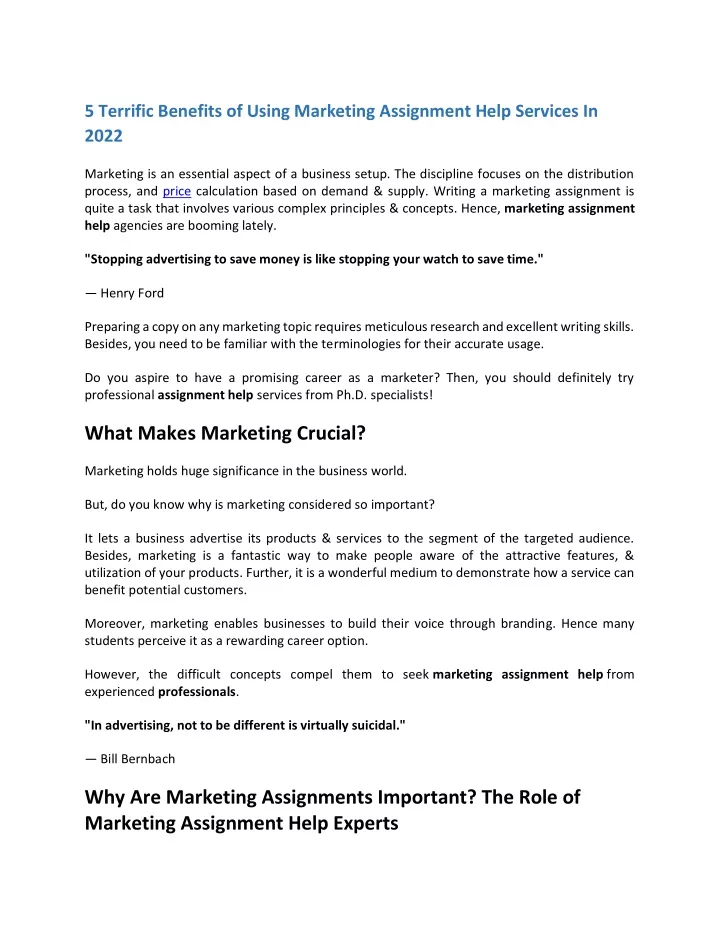 5 terrific benefits of using marketing assignment